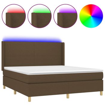 Cama Box Spring Colchón Luces Led Tela Marrón Oscuro 180x200cm