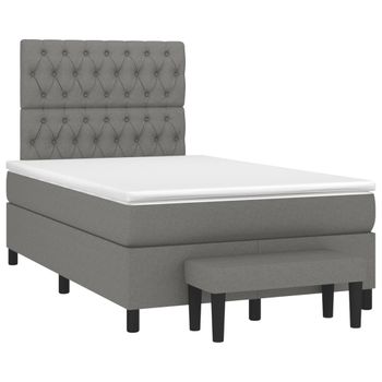 Cama Box Spring Con Colchón Tela Gris Oscuro 120x190 Cm