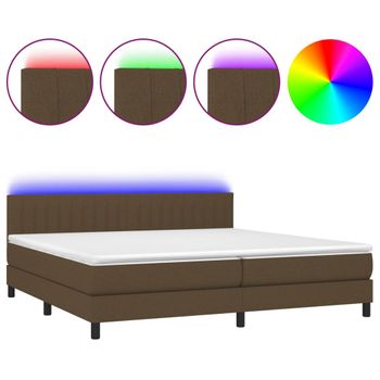 Cama Box Spring Colchón Luces Led Tela Marrón Oscuro 200x200 Cm