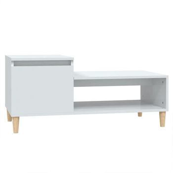 Mesa De Centro Madera Contrachapada Blanco Brillo 100x50x45 Cm