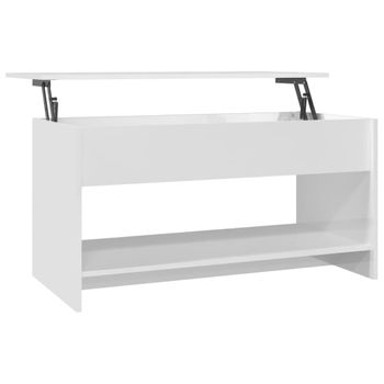 Mesa De Centro Madera Contrachapada Blanco Brillo 102x50x52,5cm