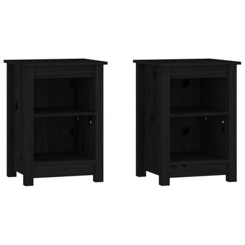 Mesitas De Noche 2 Unidades Madera Maciza De Pino Negro 40x35x55 Cm