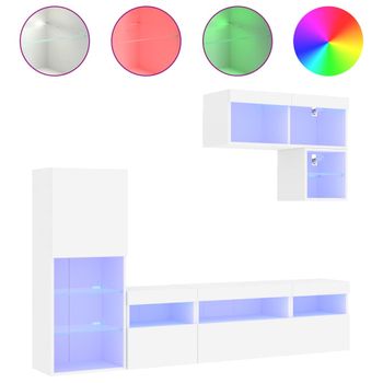 Muebles De Tv De Pared Con Led 6 Piezas Madera Ingeniería Blanco