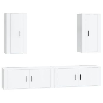 Set De Muebles De Tv 4 Piezas Madera Contrachapada Blanco Brillo