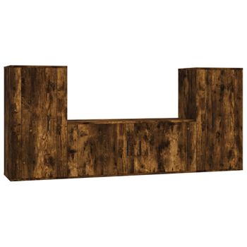 Set De Muebles De Tv 3 Piezas Madera Contrachapada Roble Ahumado