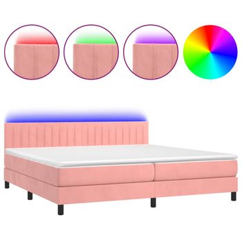 Cama Box Spring Colchón Y Led Terciopelo Rosa 200x200 Cm