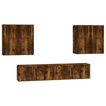 Set De Muebles De Tv 6 Piezas Madera Contrachapada Roble Ahumado