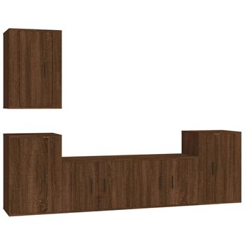 Set De Muebles Para Tv 5 Piezas Madera Contrachapada Roble Marrón