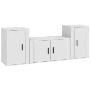 Set De Muebles De Tv 3 Piezas Madera Contrachapada Blanco