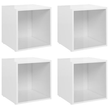 Muebles Tv 4 Unidades Madera Contrachapada Blanco Brillo 37x35x37 Cm