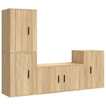 Set De Muebles Para Tv 4 Piezas Madera Contrachapada Roble Sonoma