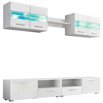 Mueble De Salón De Tv Con Luces Led Blanco Brillante 5 Piezas