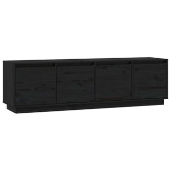 Mueble De Tv Madera Maciza De Pino Negro 156x37x45 Cm