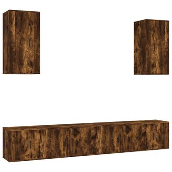 Set De Muebles De Tv 6 Piezas Madera Contrachapada Roble Ahumado