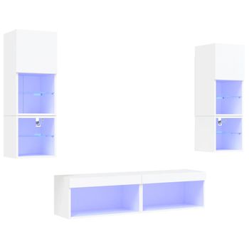 Muebles De Tv De Pared Con Led 6 Piezas Madera Ingeniería Blanco