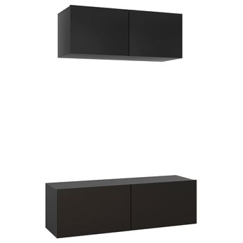 Set De Muebles De Salón Tv 2 Piezas Madera De Ingeniería Negro