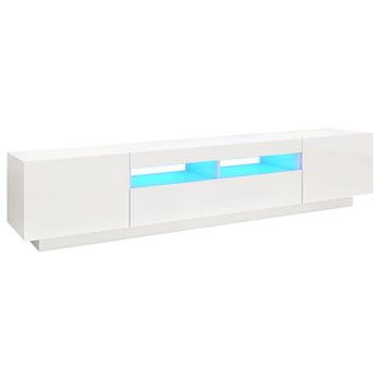 Mueble Para Tv Con Luces Led Blanco Brillante 200x35x40 Cm