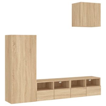 Muebles De Tv De Pared 4 Piezas Madera De Ingeniería Roble Sonoma