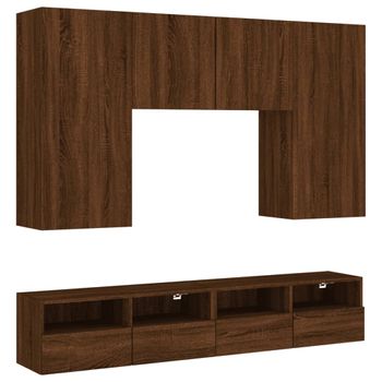 Muebles De Tv De Pared 5 Piezas Madera De Ingeniería Marrón Roble