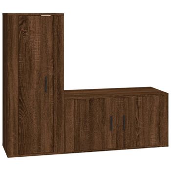 Set De Muebles Para Tv 2 Piezas Madera Contrachapada Roble Marrón