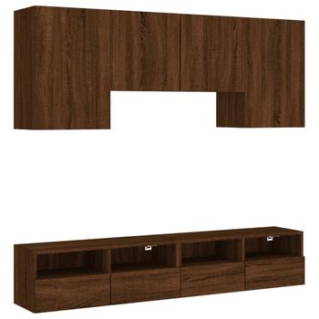 Muebles De Tv De Pared 5 Piezas Madera De Ingeniería Marrón Roble