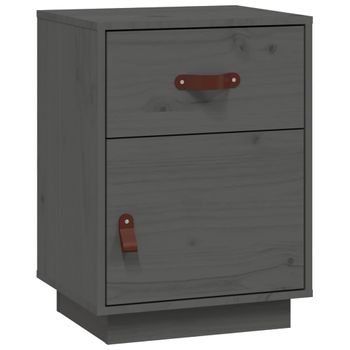 Mesita De Noche Madera Maciza De Pino Gris 40x34x55 Cm