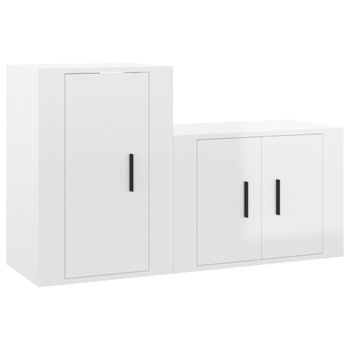 Set De Muebles De Tv 2 Piezas Madera Contrachapada Blanco Brillo