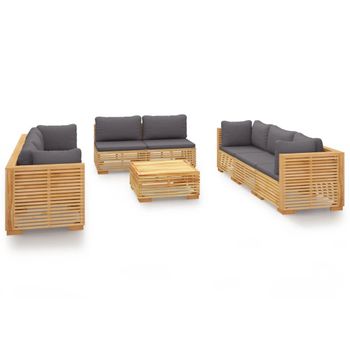 Juego Muebles De Jardín 9 Piezas Y Cojines Madera Maciza Teca