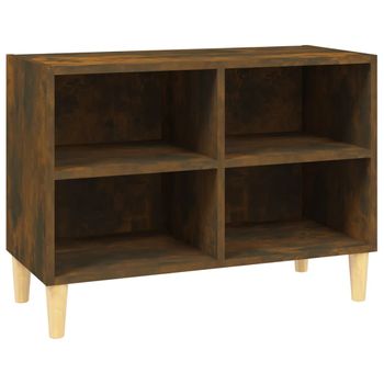 Mueble De Tv Patas Madera Maciza Roble Ahumado 69,5x30x50 Cm