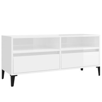 Mueble De Tv Madera Contrachapada Blanco Brillo 100x34,5x44,5cm