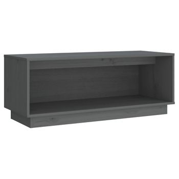 Mueble De Tv De Madera Maciza De Pino Gris 90x35x35 Cm