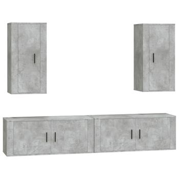 Set De Muebles De Tv 4 Piezas Madera Contrachapada Gris Hormigón