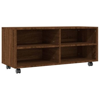 Mueble Tv Ruedas Madera Contrachapada Roble Marrón 90x35x35 Cm