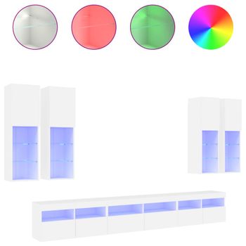 Mueble De Pared De Tv Con Luces Led 7 Piezas Blanco