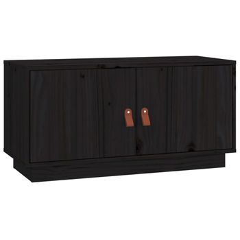 Mueble De Tv De Madera Maciza De Pino Negro 80x34x40 Cm