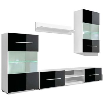 Mueble De Pared 5 Unidades Gabinete Tv Con Iluminación Led Negro