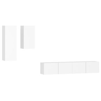 Set De Muebles Para Tv 4 Piezas Madera Contrachapada Blanco