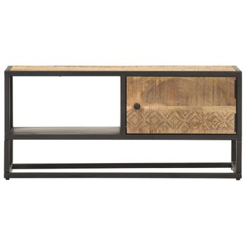 Mueble De Tv Puerta Tallada Madera De Mango Rugosa 90x30x40 Cm