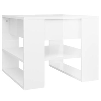 Mesa De Centro Madera Contrachapada Blanco Brillo 55,5x55x45 Cm