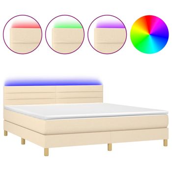 Cama Box Spring Con Colchón Y Led Tela Crema 160x200 Cm