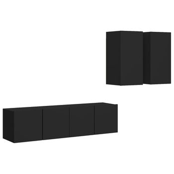 Juego De Mueble Para Tv De 4 Piezas Aglomerado Negro