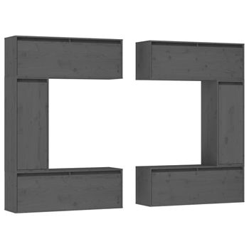 Muebles Para Tv 6 Piezas Madera Maciza De Pino Gris