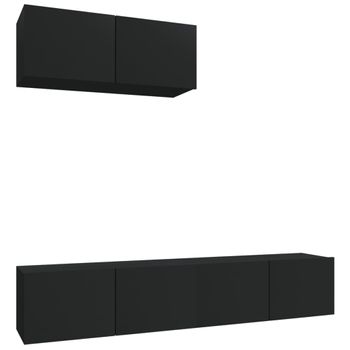 Set De Muebles Para Tv 3 Piezas Madera Contrachapada Negro