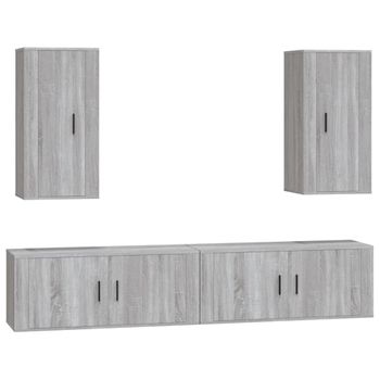 Set De Muebles Para Tv 4 Piezas Madera Contrachapada Gris Sonoma