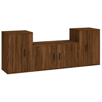 Set De Muebles Para Tv 3 Piezas Madera Contrachapada Roble Marrón