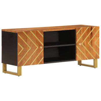 Mueble De Tv Madera Maciza Mango Marrón Y Negro 105x33,5x46 Cm