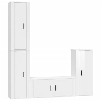 Set De Muebles De Tv 4 Piezas Madera Contrachapada Blanco Brillo