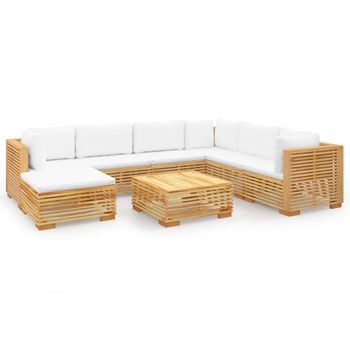 Juego Muebles De Jardín 8 Piezas Y Cojines Madera Maciza Teca