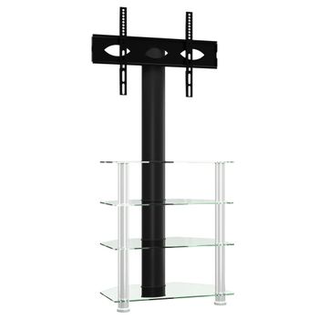 Mueble Tv Esquina 4 Niveles Para 32-70 Pulgadas Negro Plateado