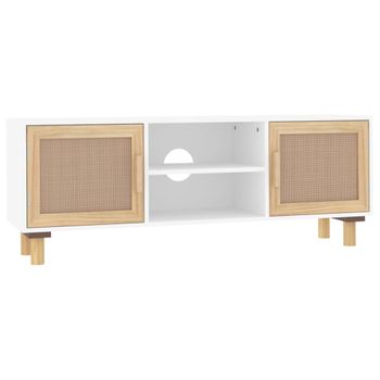 Mueble Para Tv Madera Maciza Pino Y Ratán Natural 105x30x40 Cm